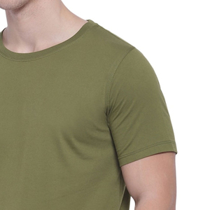 Camiseta de Hombre, Color Verde Oliva, Corte Ajustado, 100% Algodón, Transpirable, Cuello Redondo, Manga Corta, Estilo Casual, Color Sólido, Tejido Jersey, en Oferta - Product Image 4