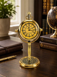 Antique Brass Nautical Compass Style <b>Desk</b> Clock with Yellow Dial <b>Vintage</b> Maritime Timepiece Office Decor - Product Image 2