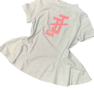 Top Peplum a Rayas JJ para Mujer Adulta, Manga Corta, Ajustado, con Dobladillo Acampanado, Informal, Mezcla de Algodón, Estilo Griego - Product Image 2