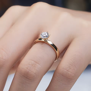 Women's 18K Solid Gold Round Brilliant Cut Diamond Engagement Ring Prong Setting Classic Style Fine Jewelry - Product Image 5