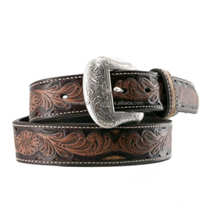 Ceinture en cuir vintage robuste et durable, sculptée à la main, avec boucle en alliage à motifs floraux, fournisseur direct d'Inde - Product Image 4