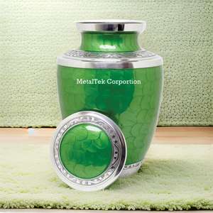 Green Large Cremation Urn For Adult Memorial Keepsake Ashes American Style Wholesale Funeral <b>Supplies</b> Decorative Urns Supplier - Product Image 4