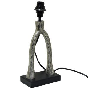 Base de lampe de table moderne en aluminium argenté en forme d'arçon |   Lampe de chevet rustique à texture imitation bois |   Petite lampe d'appoint minimaliste - Product Image 1