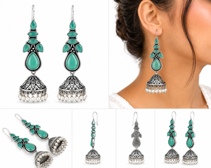 Boucles d'oreilles pendantes en argent oxydé avec pierre verte, tendance, pour femmes, commande en gros, stock disponible, livraison rapide - Product Image 5