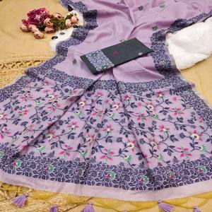 VASTRA COTTAGE Saree Jamdani de Algodón Chanderi Premium con Pallu de Tejido Resham, Borde Floral, Borlas Elegantes y Blusa en Contraste - Product Image 3