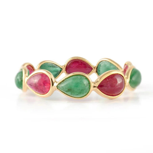 แหวนแต่งงานแบบมีง่ามและทับทิมสีเหลืองทอง18K ปรับขนาดได้ - Product Image 2
