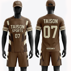 Uniforme de Floorball para Hombre, Poliéster y Spandex Premium, Diseño Geométrico Beige y Negro, Transpirable, Secado Rápido, Sublimación, Logotipo Personalizado - Product Image 2