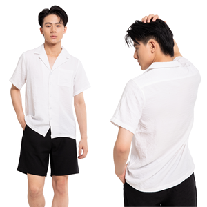 Chemise décontractée pour homme à manches courtes, col marin, couleur unie, en popeline de coton respirante, idéale pour l'été - Product Image 1