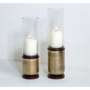 Porte-bougie hurricane blanc rustique moderne avec base en bois et abat-jour en verre transparent, accent décoratif pour la maison - Product Image 4