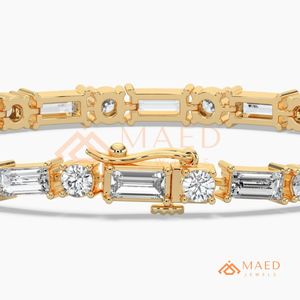 กำไลข้อมือเทนนิสประดับเพชรโมอิสซาไนต์ทรงบาแกตต์และทรงกลม ชุบทอง 18K เครื่องประดับแฟชั่นหรูหราสำหรับผู้หญิง ดีไซน์ทันสมัย - Product Image 6