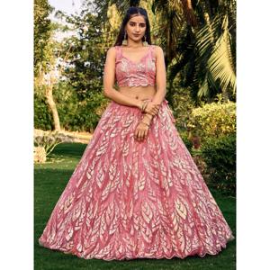 Impresionante Red De Lentejuelas Rosa Dama De Honor Lehenga Choli Con Dupatta - Product Image 2