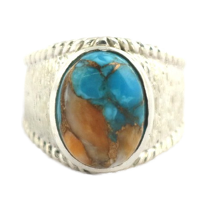 Bague ovale épaisse en argent sterling 925 avec turquoise nacrée, faite à la main, pour bijoux unisexes - Product Image 1
