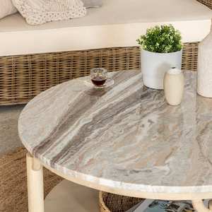 Table basse ronde Vandana Aston Mira en bois de manguier et marbre - Product Image 3