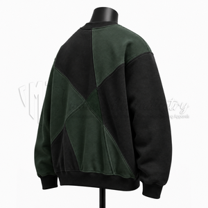 Custom <b>Men</b>’s Color Block Crewneck <b>Sweatshirt</b> Green <b>Black</b> Fleece Pullover Streetwear <b>Sweatshirt</b> - Product Image 5