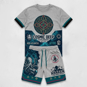 เสื้อยืดถักนิตติ้งผู้ชายแบบสวมหัว แขนสั้น พิมพ์ลาย 3 มิติ สีตัดกัน สไตล์ยอดนิยมประจำฤดูร้อน ปี 2026 รับผลิตตามสั่ง ขายส่ง มีไซส์ใหญ่ - Product Image 1