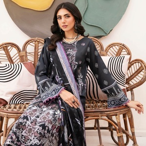 <b>Eid</b> <b>Dresses</b> Heavy Party <b>Dresses</b> for Women with Embroidered Lawn Three Piece Punjabi Suits by Ramsha Vol MASHAAL-11 Maxi Frock - Product Image 5