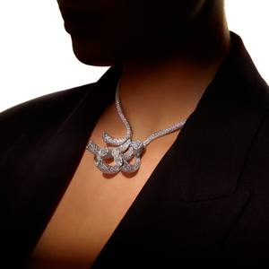 Luxury White Gold Diamond <b>Statement</b> <b>Necklace</b> Round Brilliant Cut Women Black Tie Events - Product Image 1