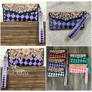 Nueva Colección 2026: Carteras de Cuero Genuino Hechas a Mano con Diseño a Cuadros, Monederos de Lujo con Grabado Floral, Bolsos Elegantes para Mujer - Product Image 1