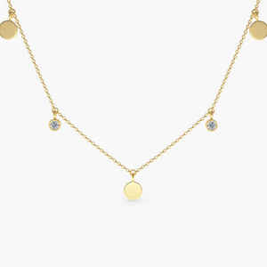 Collar de Oro Sólido de 14K con Diamante Natural de Corte Brillante de 0.08Ct, Diseño de Disco Colgante, Hecho a Medida para Novias, Certificado por Terceros - Product Image 3