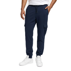 Pantalon de jogging cargo bleu marine pour homme, taille élastique avec cordon de serrage, décontracté, plusieurs poches, coton mi-lourd, idéal pour l'automne - Product Image 1