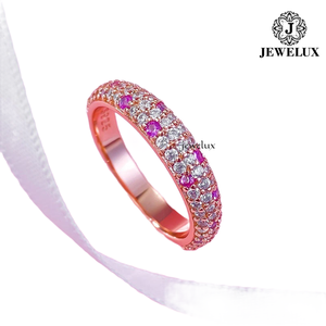 Jewelux Women's Rose Gold Plated <b>Eternity</b> Band <b>Ring</b> With Round Brilliant Cut Diamonds And Pink Stones Pave Setting Luxury Style - Product Image 2