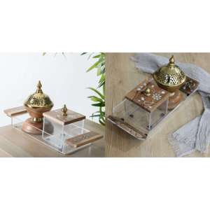 Ensemble de brûleur d'encens Bakhoor en bois et laiton de luxe avec plateau en acrylique - Product Image 2