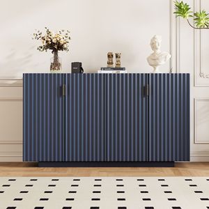 4 Wavy Doors Retro Copper Handles Ample Storage Space <b>Sideboard</b> with Adjustable Shelves for Dining and Living Room - Product Image 1