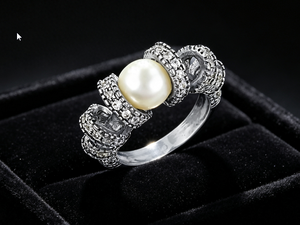 Anillo de Cóctel con Perlas para Mujer Art Palace, Chapado en Plata 925, Acero Inoxidable, Engaste Pavé, Anillo Clásico de Compromiso y Boda - Product Image 1
