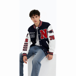 แจ็คเก็ตวาร์ซิตี้หนังวัวแท้สั่งทำขายส่งแบบยูนิเซ็กซ์ แขนหนัง ปักอักษรได้ คุณภาพสูงสำหรับผู้ชาย มีจำหน่าย - Product Image 4