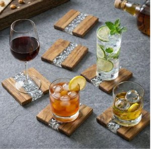 High Demand Handcrafted <b>epoxy</b> <b>Resin</b> & Wood coaster Set Coffee Cup Mats 7 Pads Non Slip <b>Table</b> Decoration coaster Set - Product Image 4