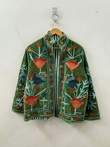Handmade Suzani Embroidered Breathable Cotton Velvet Quilted Reversible Eco-Friendly Vintage Ethnic Women's Jacket - Product Image 6