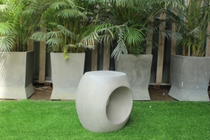 Modern Hollow Round Fiber Concrete Side <b>Table</b> Lightweight Indoor Outdoor Decorative Accent <b>Table</b> for Living Room Patio Garden - Product Image 5