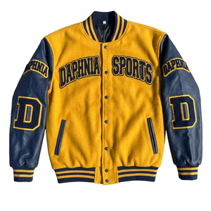 Fabricant OEM, veste de baseball bomber en cuir personnalisée de haute qualité avec broderie en chenille pour hommes, style universitaire, veste varsity courte - Product Image 1