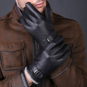 Gants en cuir noir pour homme de haute qualité, design original, mode hiver, doublure en cachemire, compatibles avec les écrans tactiles - Product Image 2