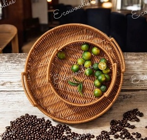 Handmade Creative Round Rattan <b>Storage</b> <b>Tray</b> Natural Classic Design for Table Food Serving Multifunctional Bathroom Tableware - Product Image 4