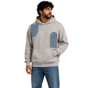 Sweat à capuche gris personnalisé pour homme en molleton de coton épais, broderie géométrique, style streetwear, fabricant de marque privée - Product Image 1