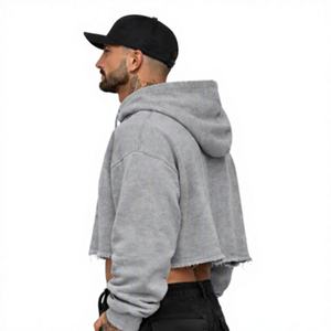Sudadera con capucha corta y cremallera, extragrande, gris liso, informal, de felpa francesa, sudadera con capucha unisex informal para invierno - Product Image 4