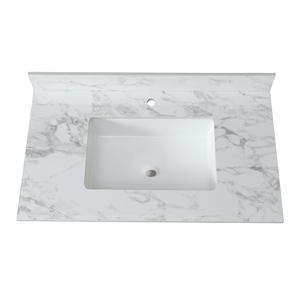 Lavabo Rettangolare Sottopiano in Ceramica per Bagno 37x22 Pollici, Top in Pietra Sinterizzata Bianco Carrara per Mobili Bagno - Product Image 1