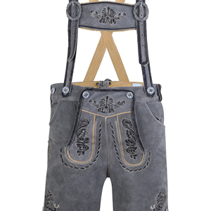 Lederhosen Bávaros para Oktoberfest, Traje Tradicional Masculino, Lederhosen Knurz Ligeros, Bordados, de Cuero Vacuno y Gamuza - Product Image 1