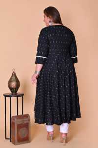 Kurta de Rayón con Estampado Geométrico y Líneas, Tallas Grandes, con Detalles de Espejo, Estilo Étnico, Ropa Femenina Cómoda, Informal, Tradicional, para Verano - Product Image 3