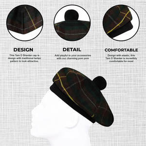 Chapeau écossais Tam o' Shanter en tartan avec pompon, bonnet en laine personnalisé, vente en gros - Product Image 3