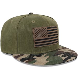 หมวกแก๊ปแบบ Snapback 6 แผง สีเขียวมะกอก ผ้าฝ้าย แต่งลายธงชาติอเมริกันด้านหน้า ปีกหมวกลายพราง สไตล์ลำลอง สำหรับผู้ใหญ่ - Product Image 1