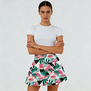 Promotion exceptionnelle sur Temu : Mini-jupe décontractée à imprimé flamant rose, taille haute, légère, coupe évasée pour femme, idéale pour la plage et le streetwear quotidien - Product Image 2