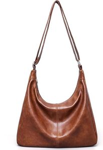Bolso Hobo de Cuero Genuino para Mujer de la Mejor Calidad, con Cierre de Cremallera, Correa de Hombro Ajustable, Color Marrón, Estilo Clásico, para Uso Diario - Product Image 4