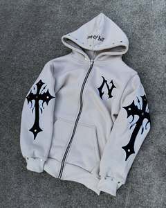<b>White</b> Gothic <b>Zip</b> <b>Up</b> Hoodie Tracksuit Set | Black Cross Streetwear Sweatsuit | Custom OEM Private Label Fashion Manufacturer - Product Image 3