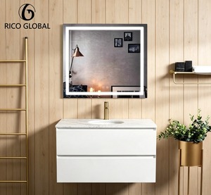 RICO GLOBAL Modern <b>Wall</b>-Mounted Bathroom Vanity With Led <b>Mirror</b> 60 In Ceramic Basin Contemporary Design - Product Image 1