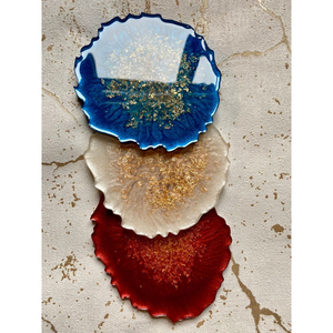 Luxury White Resin <b>Coasters</b> With Gold Leaf Flakes Irregular Agate Shape Epoxy <b>Drink</b> Mats <b>For</b> Coffee Table & Wedding Favors - Product Image 4