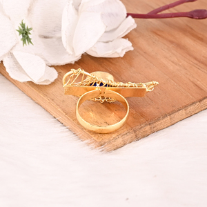 Elegante Anillo de Piedras Preciosas Ovalado Hecho a Mano con Baño de Oro y Latón, Diseño de Piedra Hidrográfica Azul Tinta para Mujer - Product Image 5