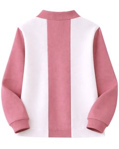 Sudadera Polo Personalizada para Hombre, Rosa y Blanca, con Cierre de Cremallera de un Cuarto, Paneles Acanalados, Estilo Casual, Forro Polar, Manga Larga, Prenda Superior de Estilo Urbano, Ajuste Premium - Product Image 2