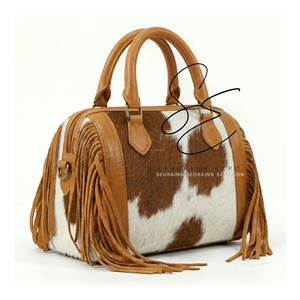 Hair On Cowhide Leather <b>Small</b> Duffle Bag Western Fringe Genuine Leather Purse Bohemian Fashion Cowgirl Speedy <b>Handbag</b> for Women - Product Image 1